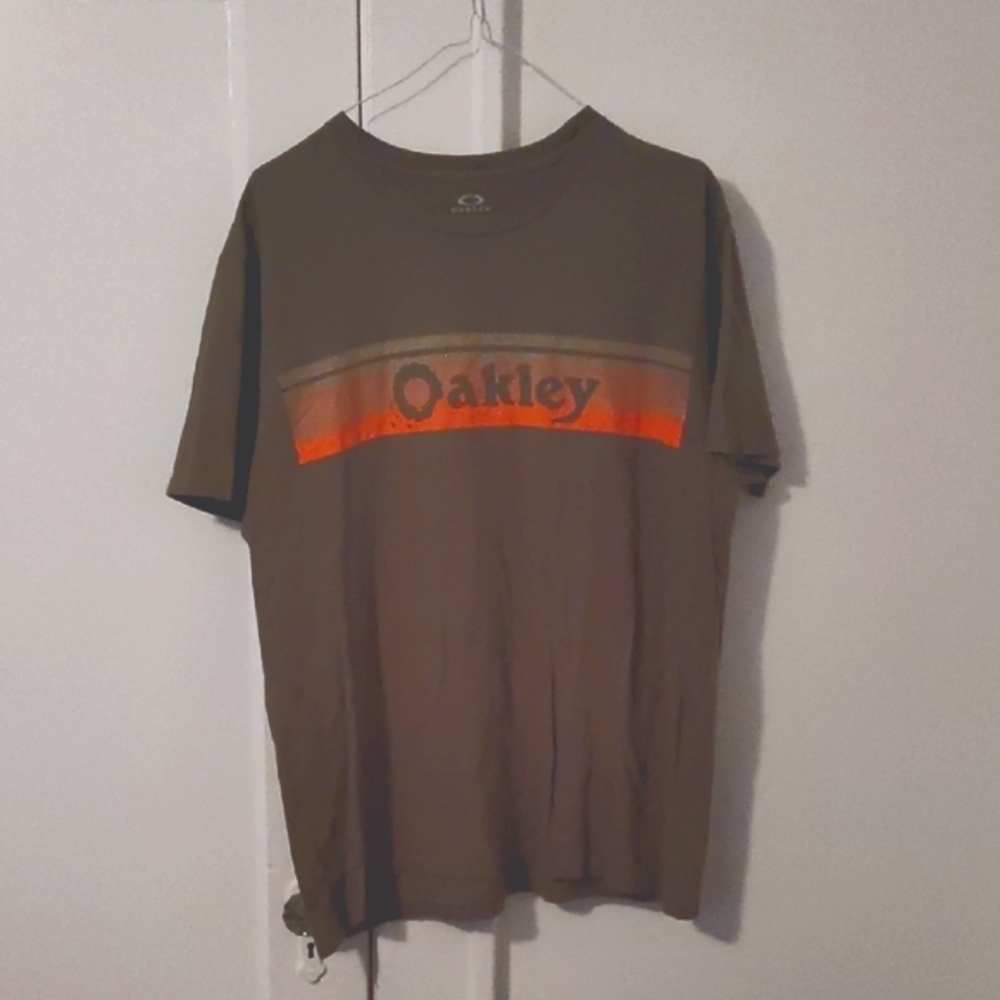 Oakley Men's Olive Green Tee with Orange Accent